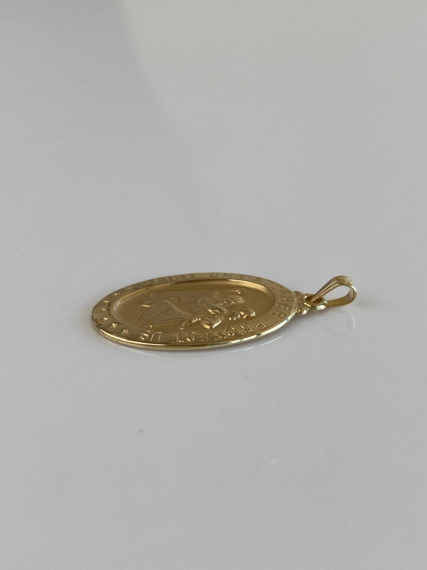 Vintage 14k Yellow Gold St. Christopher 'Protect Us' Charm