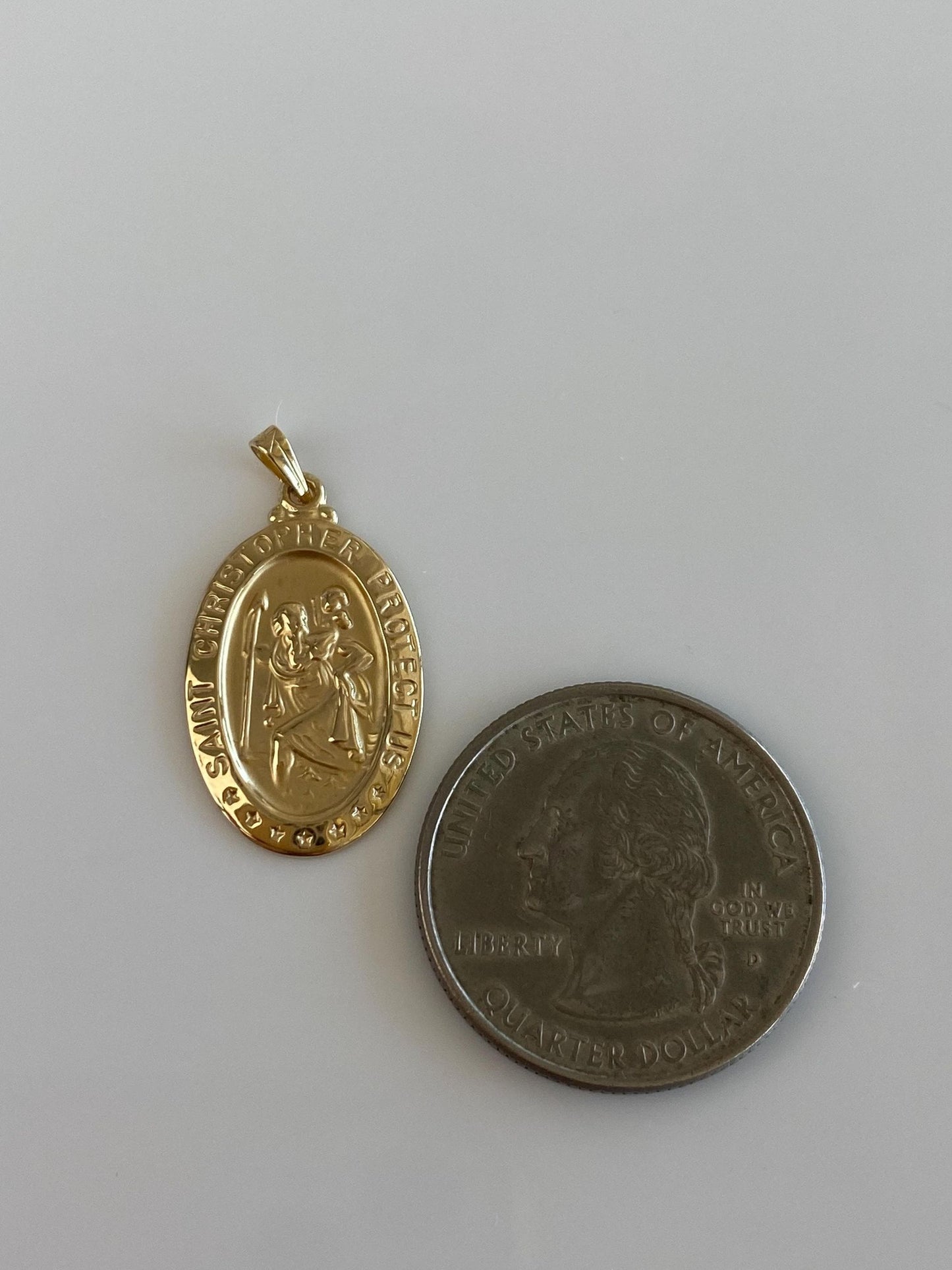 Vintage 14k Yellow Gold St. Christopher 'Protect Us' Charm
