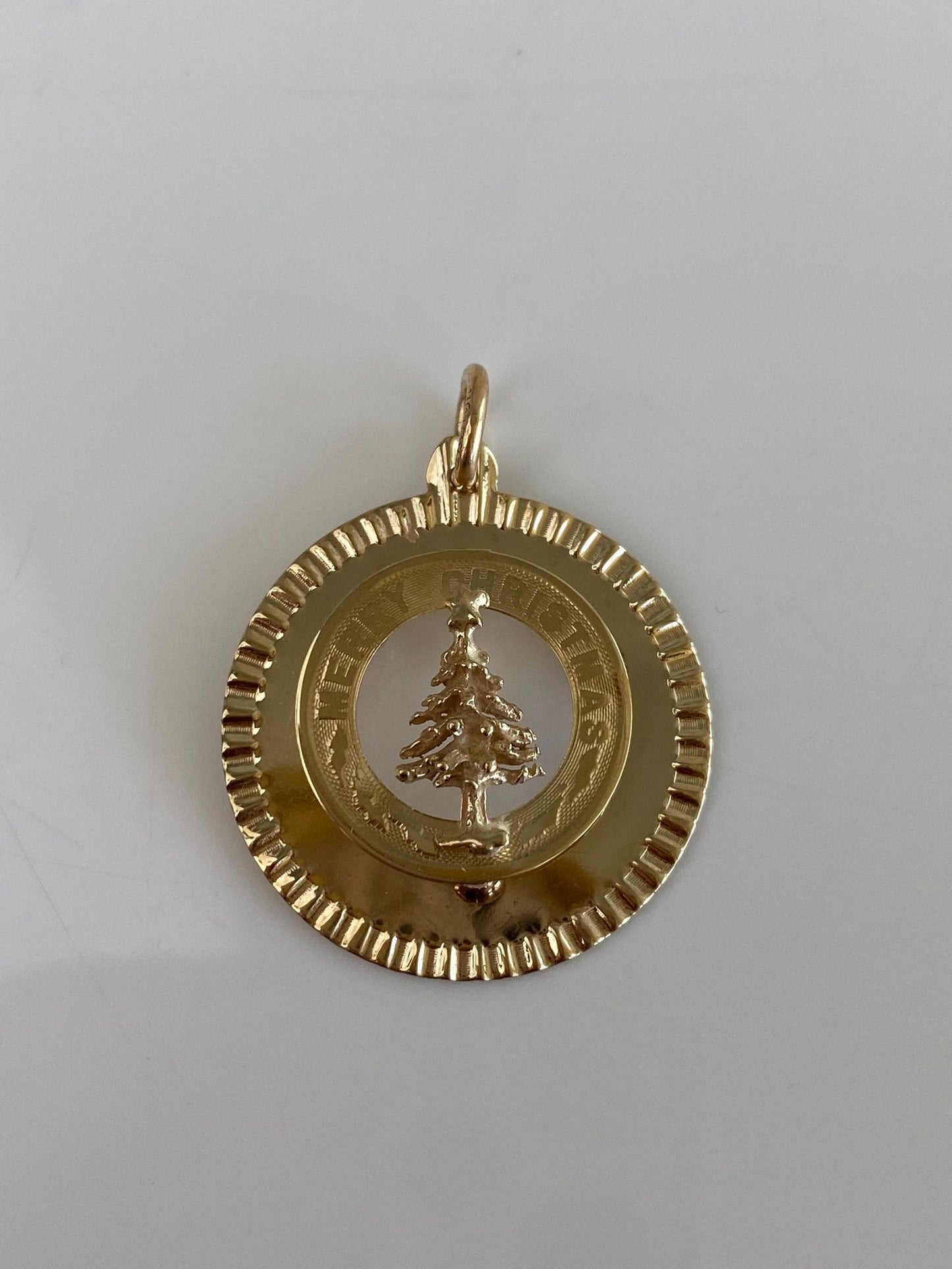 Vintage Solid 14k Yellow Gold Merry Christmas Charm