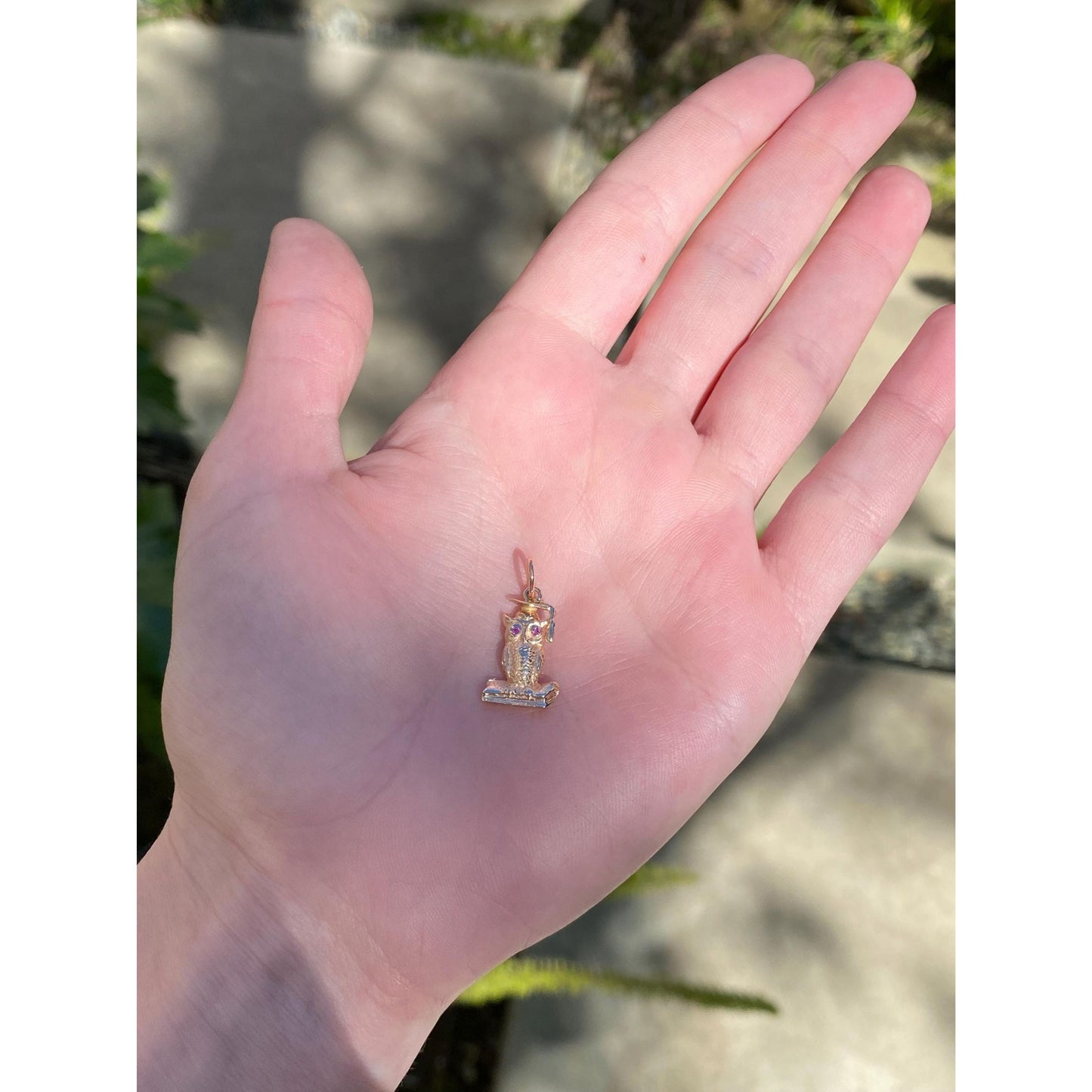 Vintage Solid 14k Rosey Gold Pink Sapphire Owl Graduation Charm