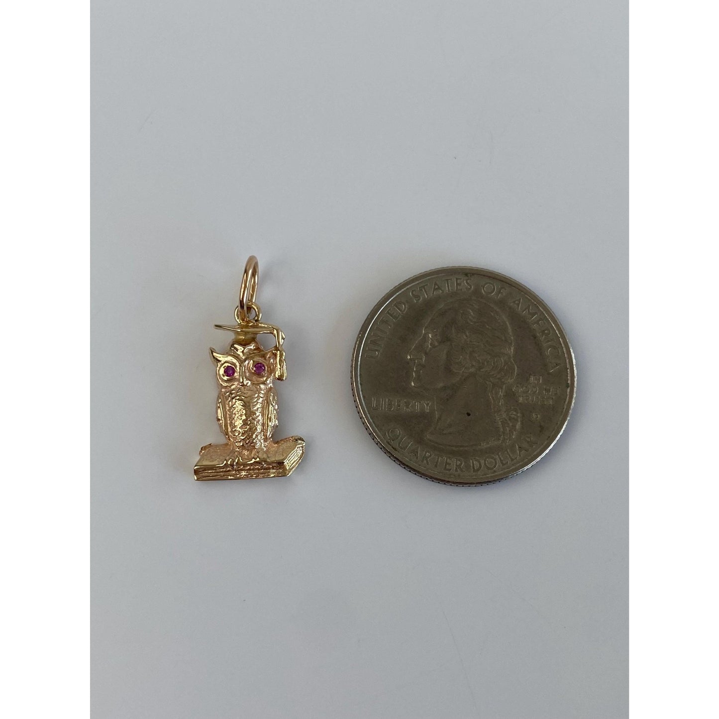 Vintage Solid 14k Rosey Gold Pink Sapphire Owl Graduation Charm