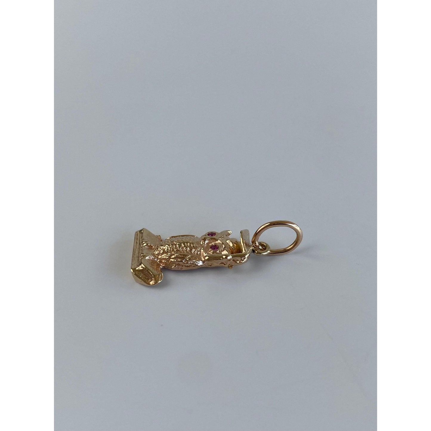 Vintage Solid 14k Rosey Gold Pink Sapphire Owl Graduation Charm