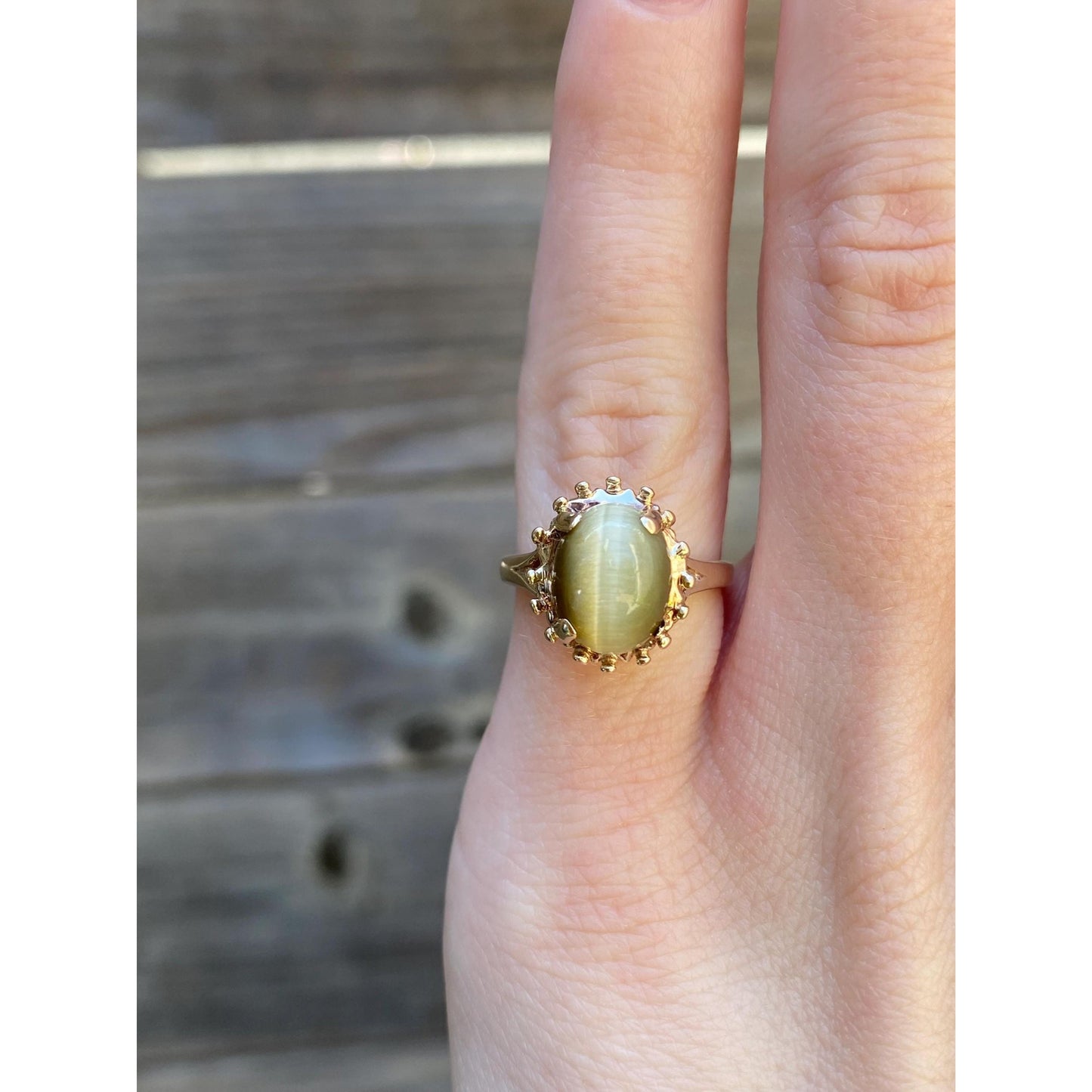 Vintage Solid 10k Yellow Gold Tigers Eye Ring - Size 4