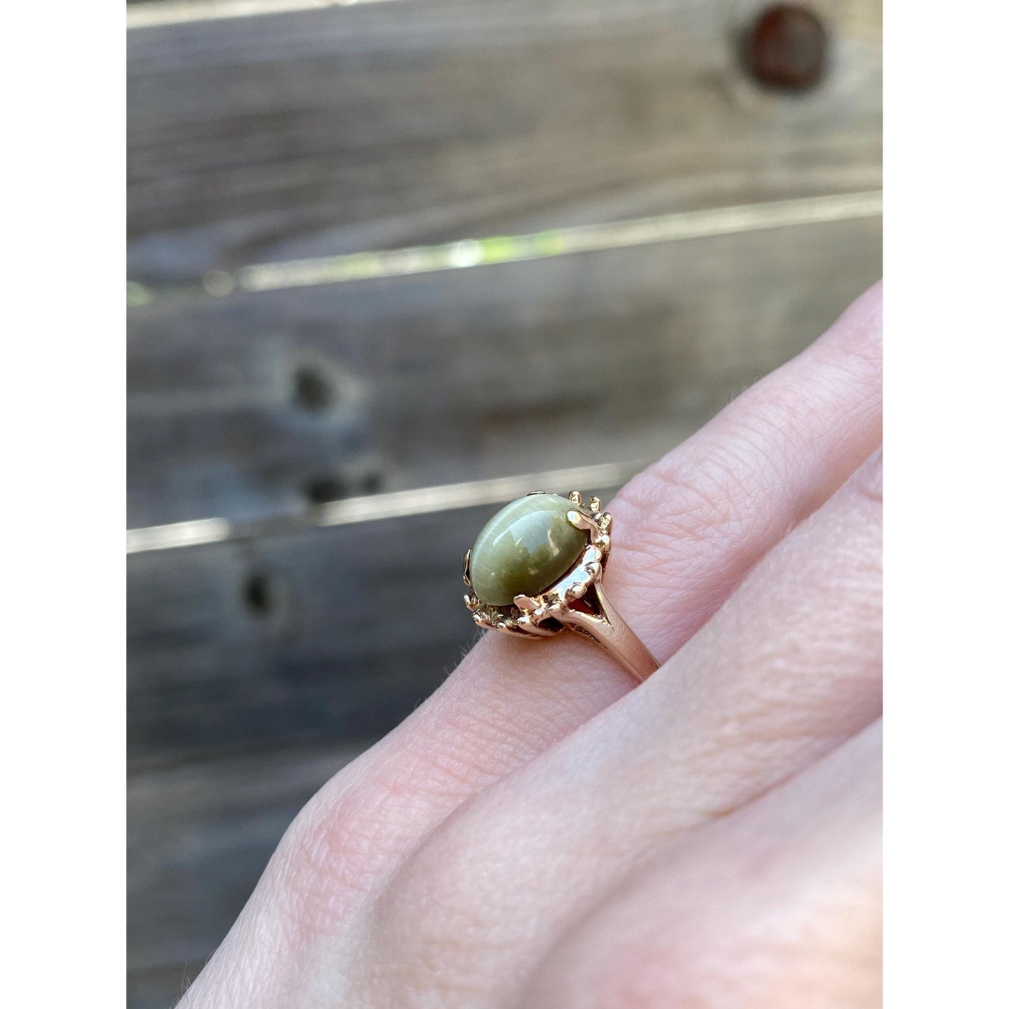 Vintage Solid 10k Yellow Gold Tigers Eye Ring - Size 4