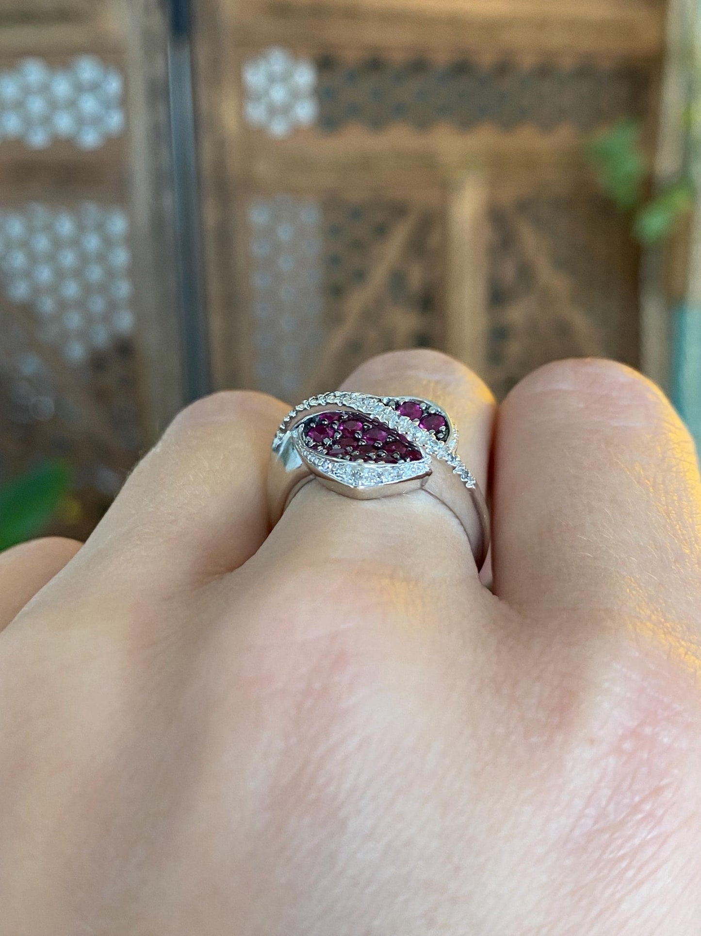 Vintage Solid 14k White Gold Diamond Pink Sapphire Heart Ring - Size 6