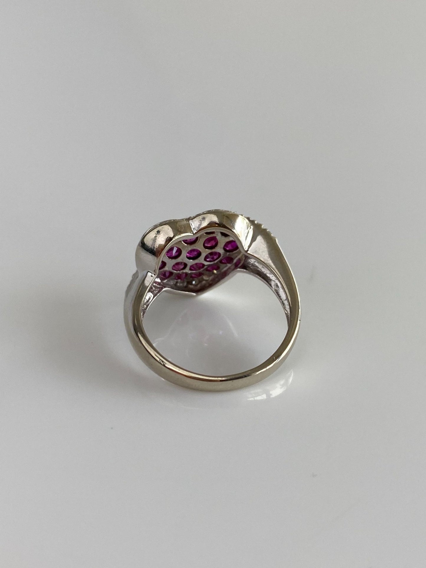 Vintage Solid 14k White Gold Diamond Pink Sapphire Heart Ring - Size 6