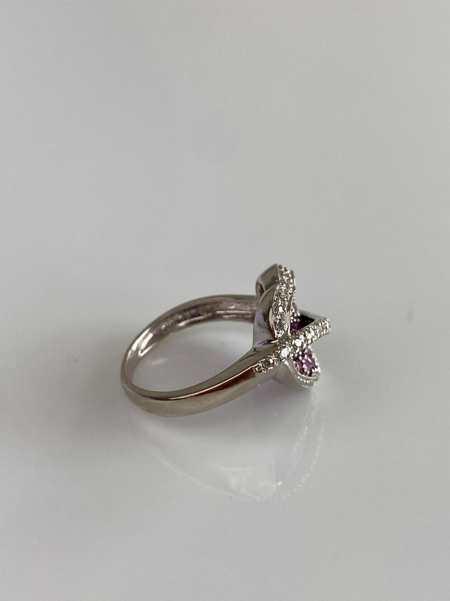 Vintage Solid 14k White Gold Diamond Pink Sapphire Heart Ring - Size 6