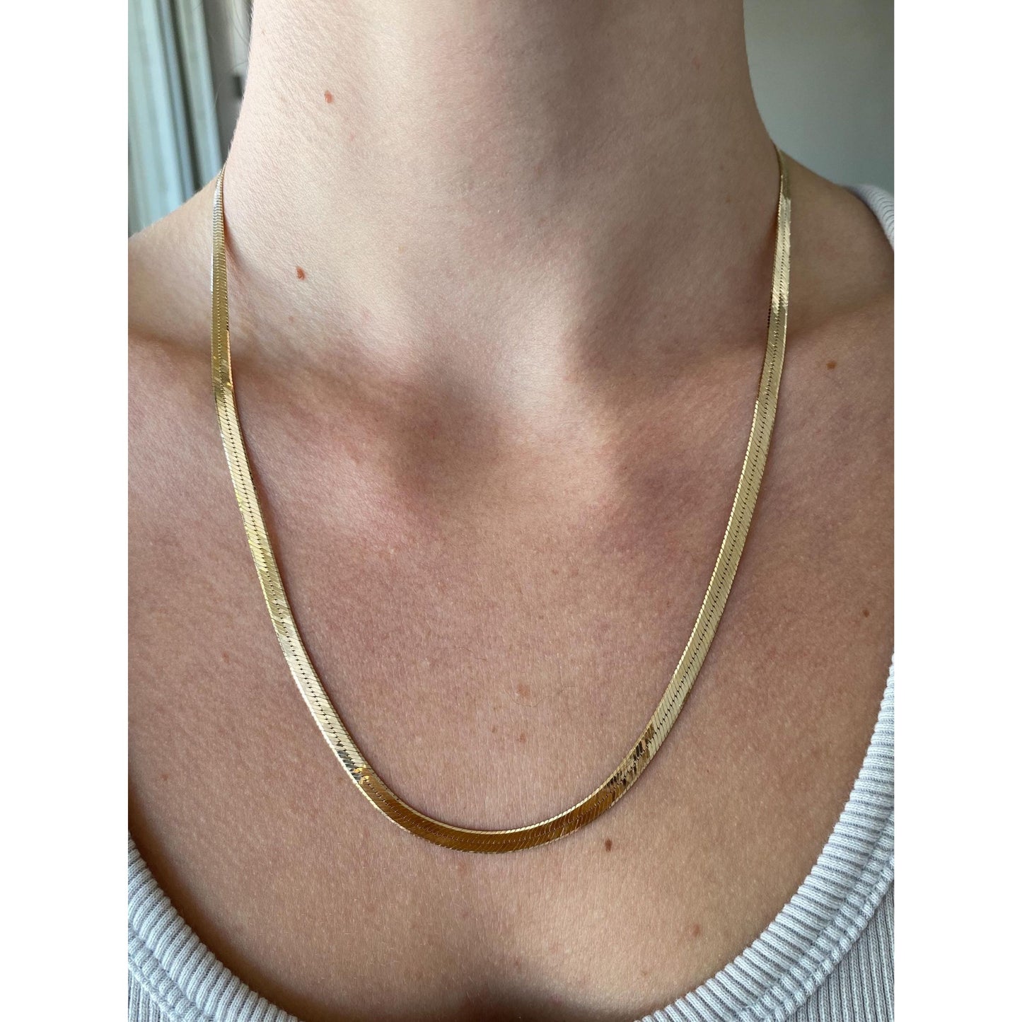 Vintage Solid 14k Yellow Gold Herringbone Chain Necklace - 20.25 inches