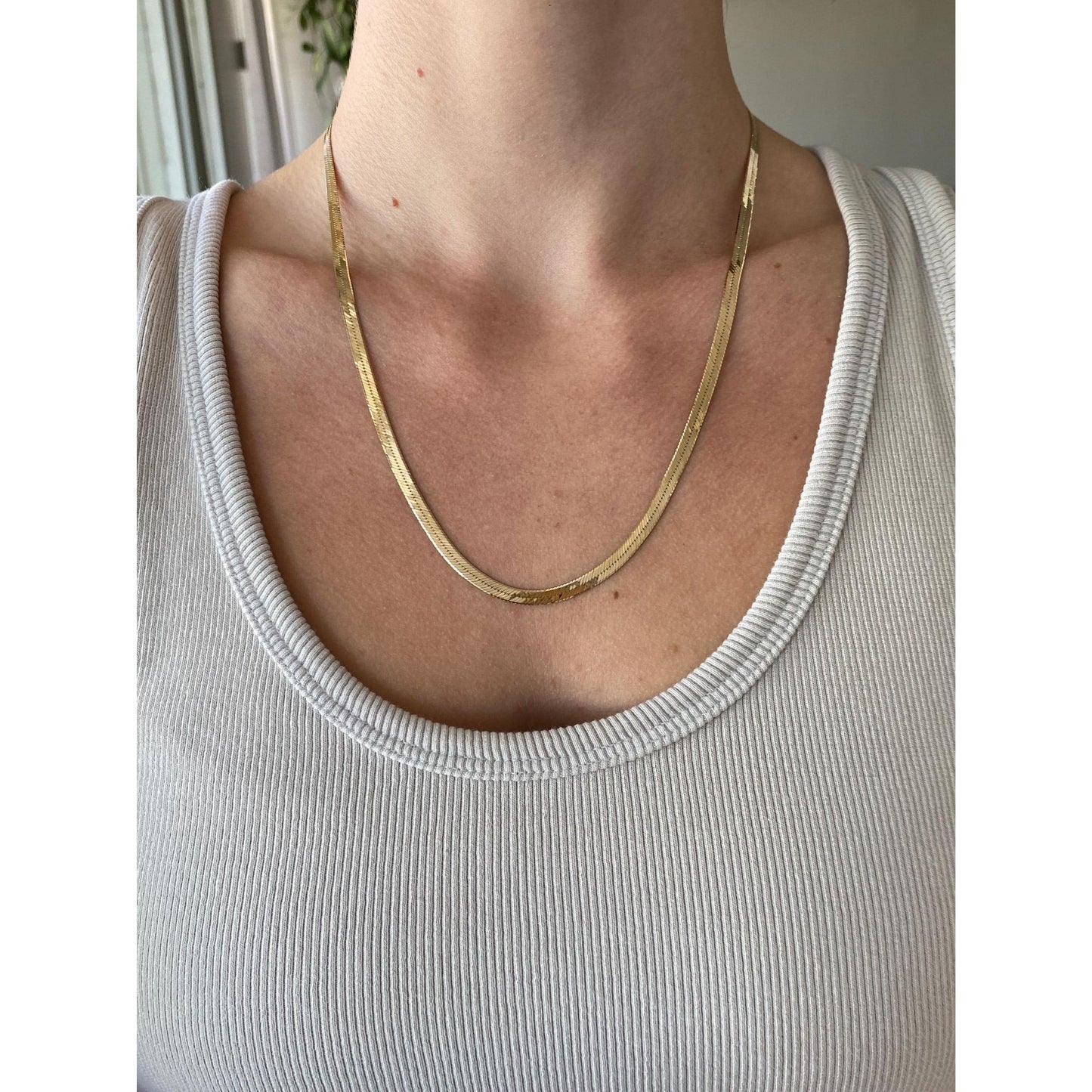 Vintage Solid 14k Yellow Gold Herringbone Chain Necklace - 20.25 inches