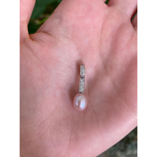 Vintage Solid Platinum Diamond Pink Pearl Charm