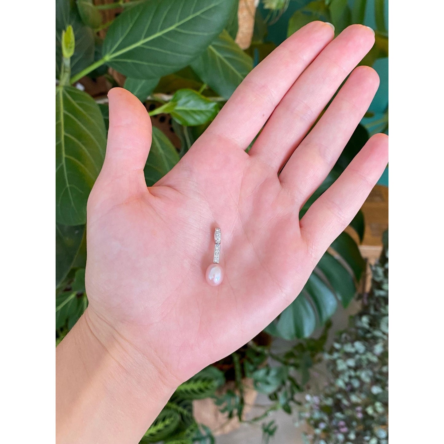 Vintage Solid Platinum Diamond Pink Pearl Charm