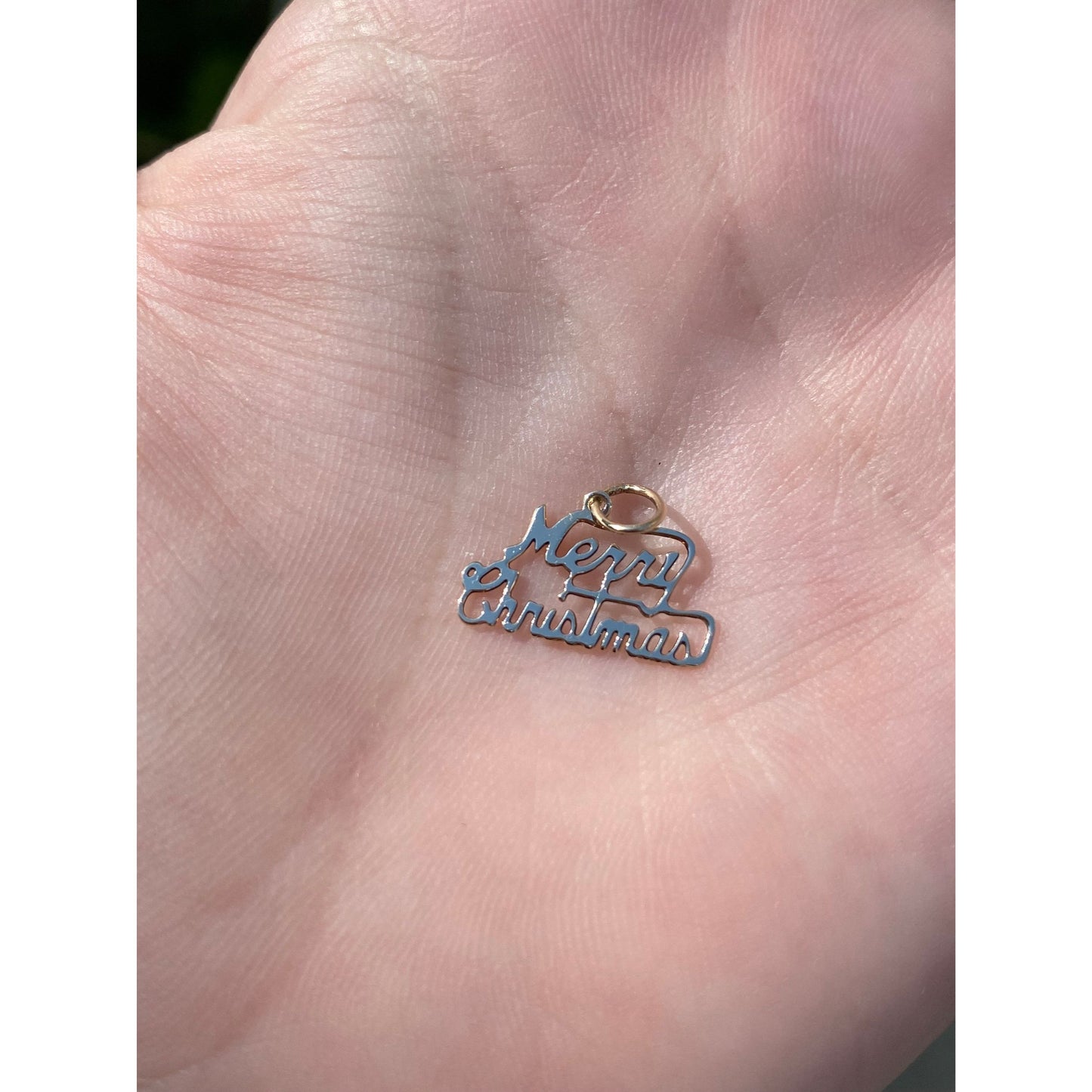 Vintage Solid 14k Yellow Gold Tiny 'Merry Christmas' Charm
