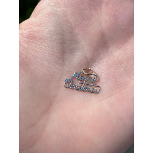 Vintage Solid 14k Yellow Gold Tiny 'Merry Christmas' Charm