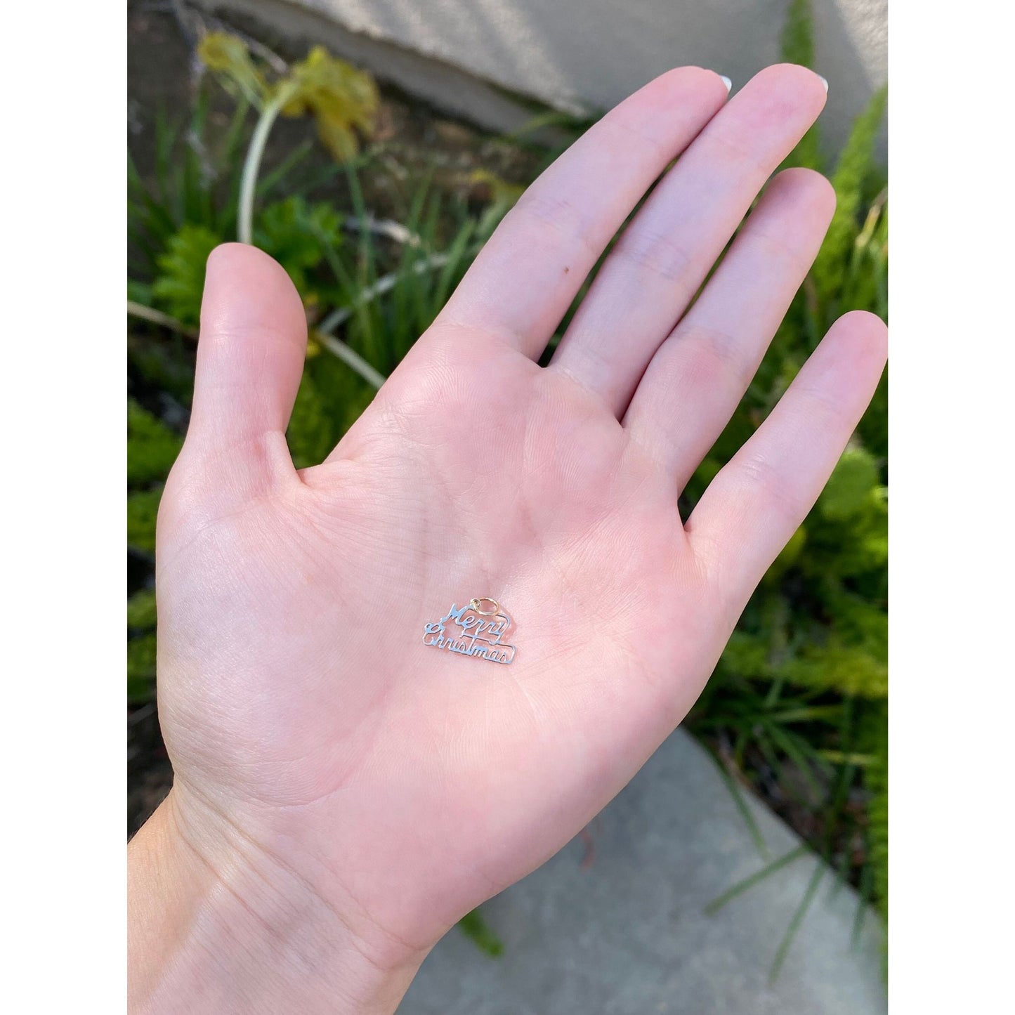 Vintage Solid 14k Yellow Gold Tiny 'Merry Christmas' Charm