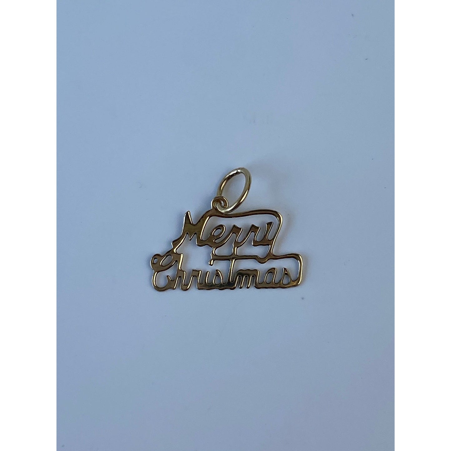 Vintage Solid 14k Yellow Gold Tiny 'Merry Christmas' Charm