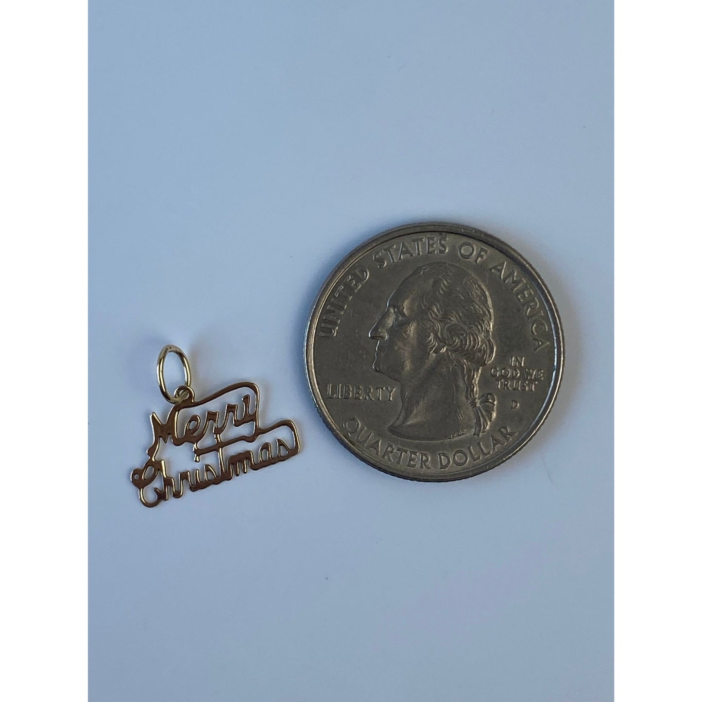 Vintage Solid 14k Yellow Gold Tiny 'Merry Christmas' Charm