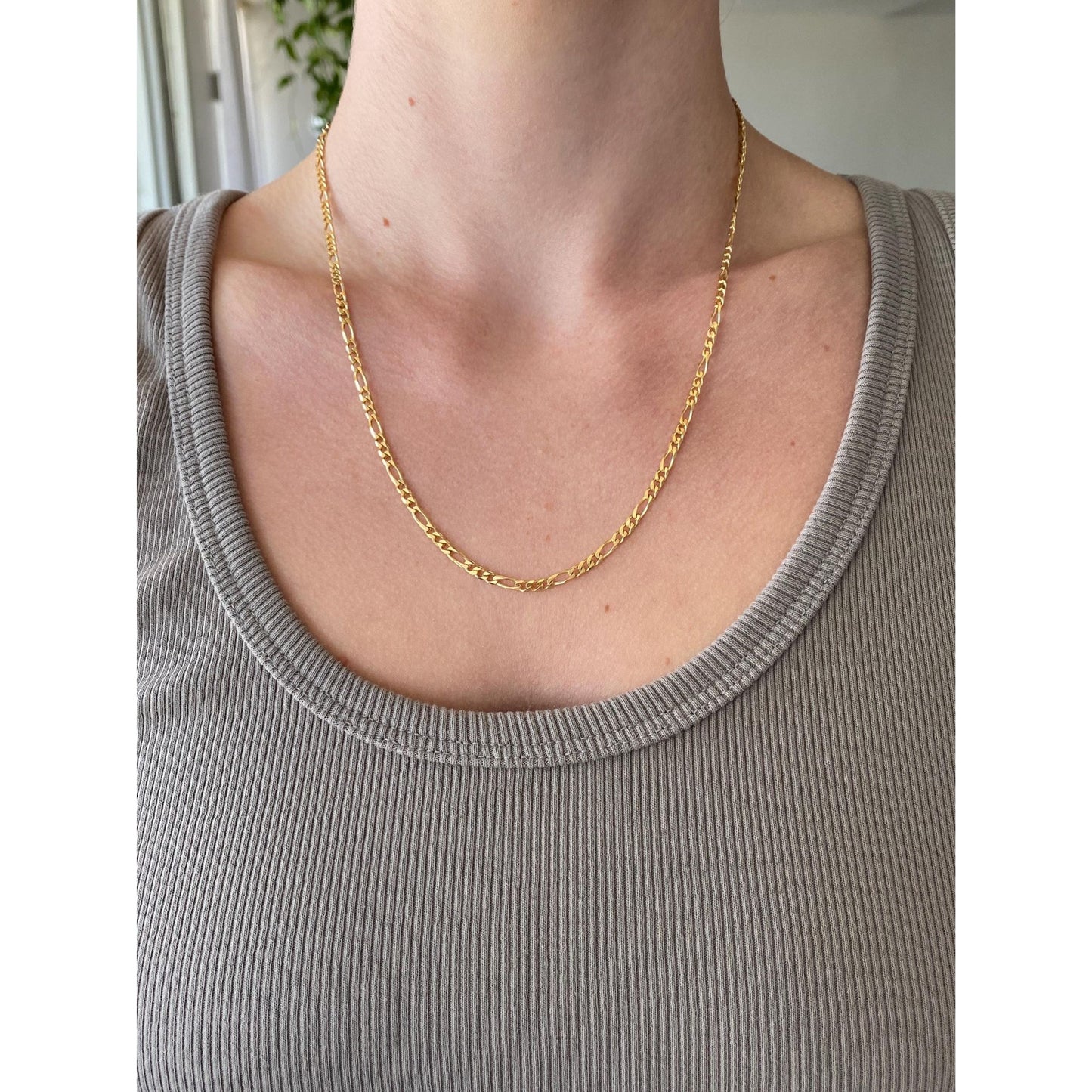 Vintage Solid 18k Yellow Gold Figaro Chain Necklace - 19.75 inches