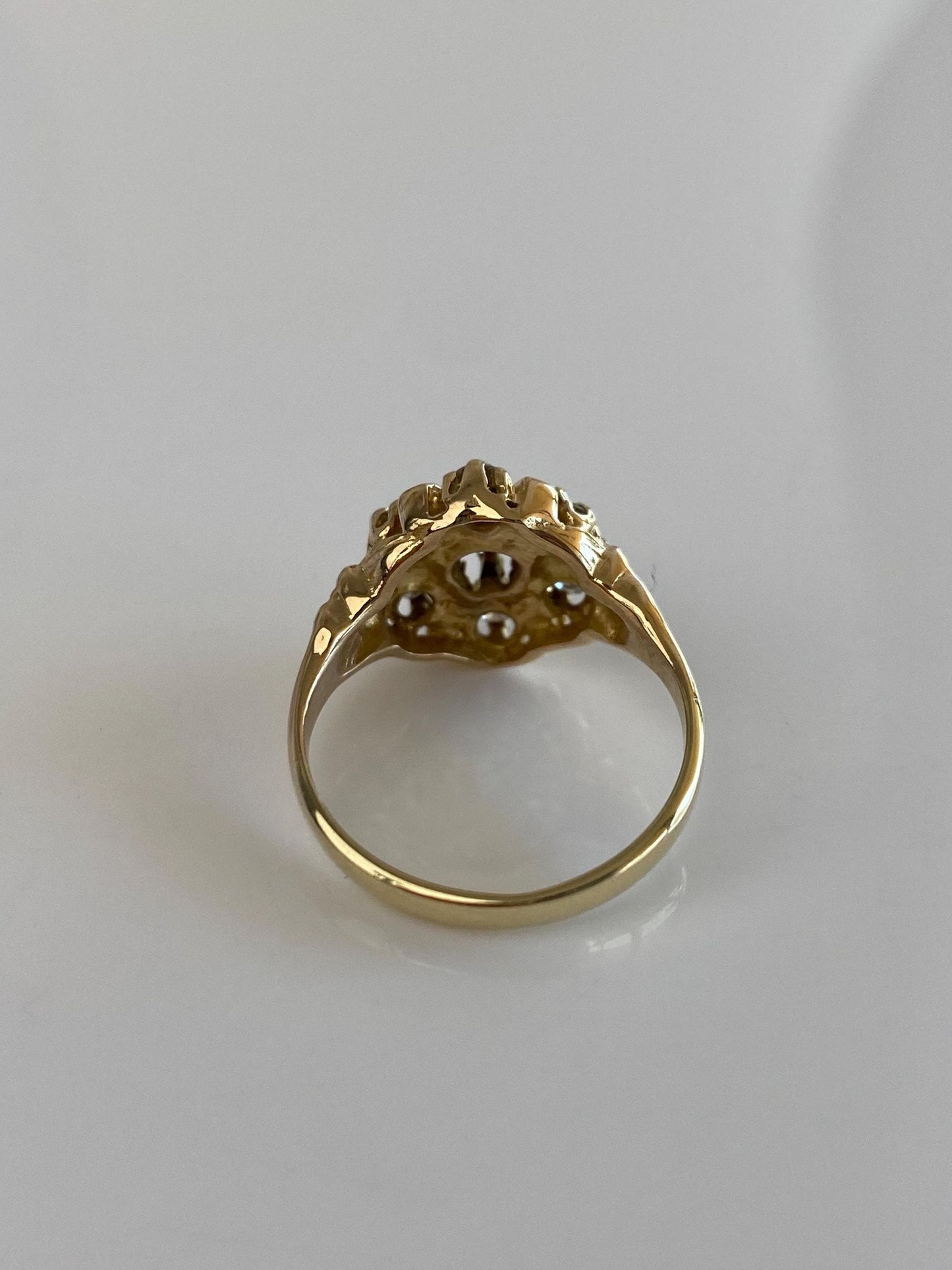 Vintage Solid 14k Yellow Gold Diamonds Black Enamel Ring - Size 6