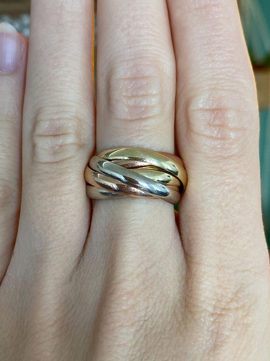 Vintage Solid 14k Tri Tone Gold Wide Rolling Ring - Size 7