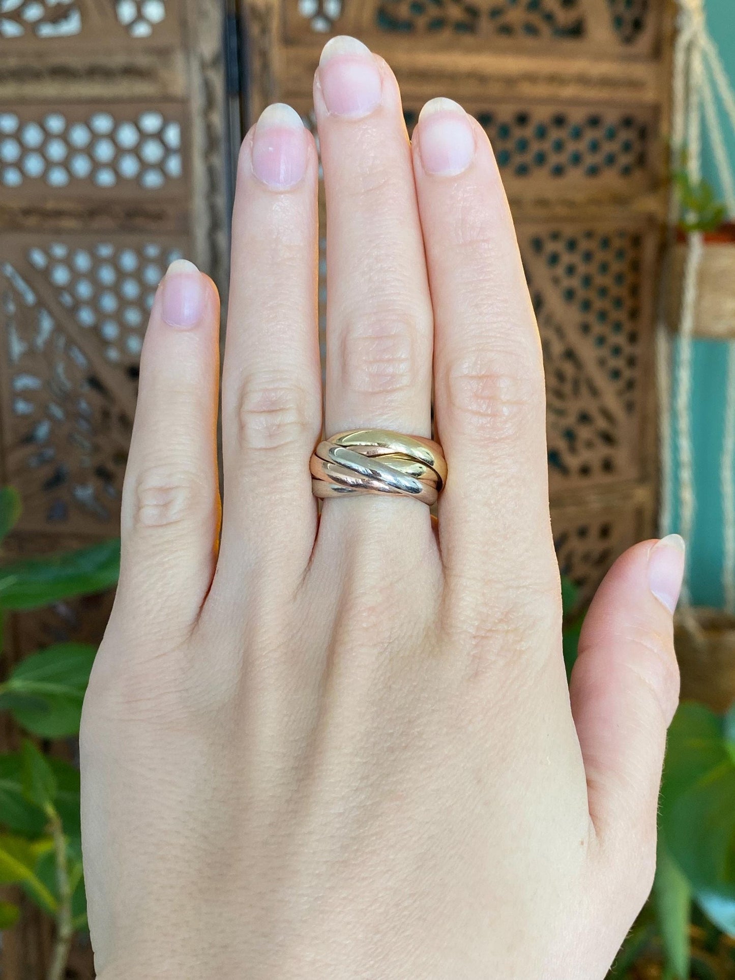 Vintage Solid 14k Tri Tone Gold Wide Rolling Ring - Size 7