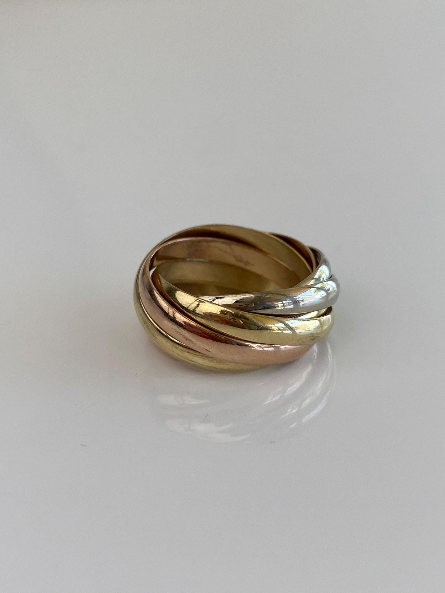 Vintage Solid 14k Tri Tone Gold Wide Rolling Ring - Size 7