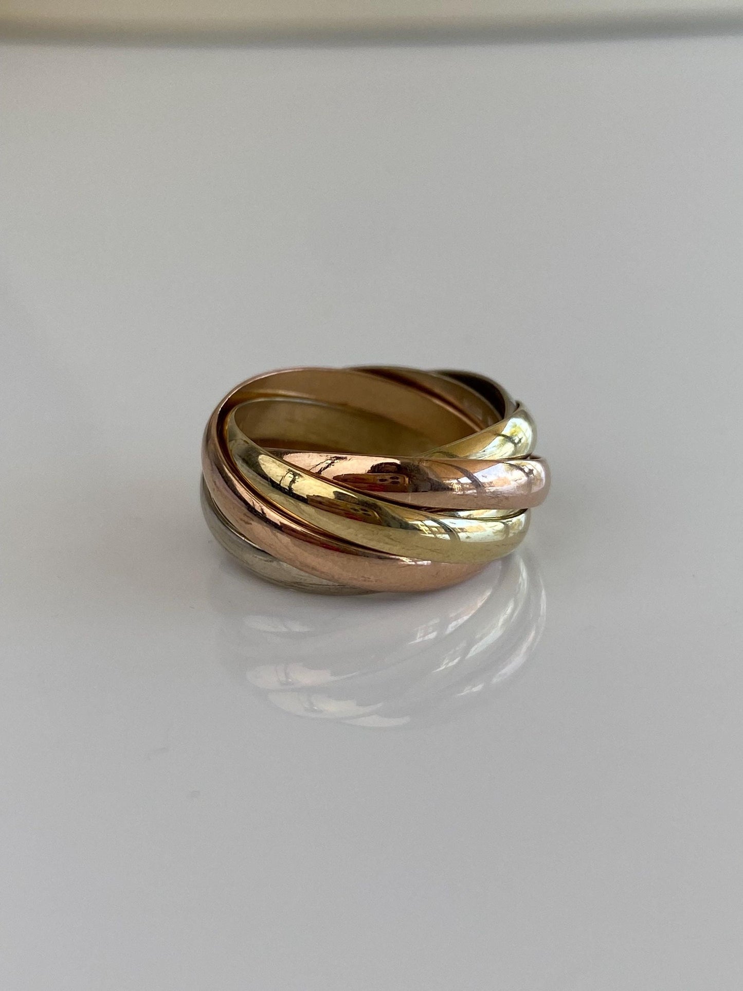 Vintage Solid 14k Tri Tone Gold Wide Rolling Ring - Size 7