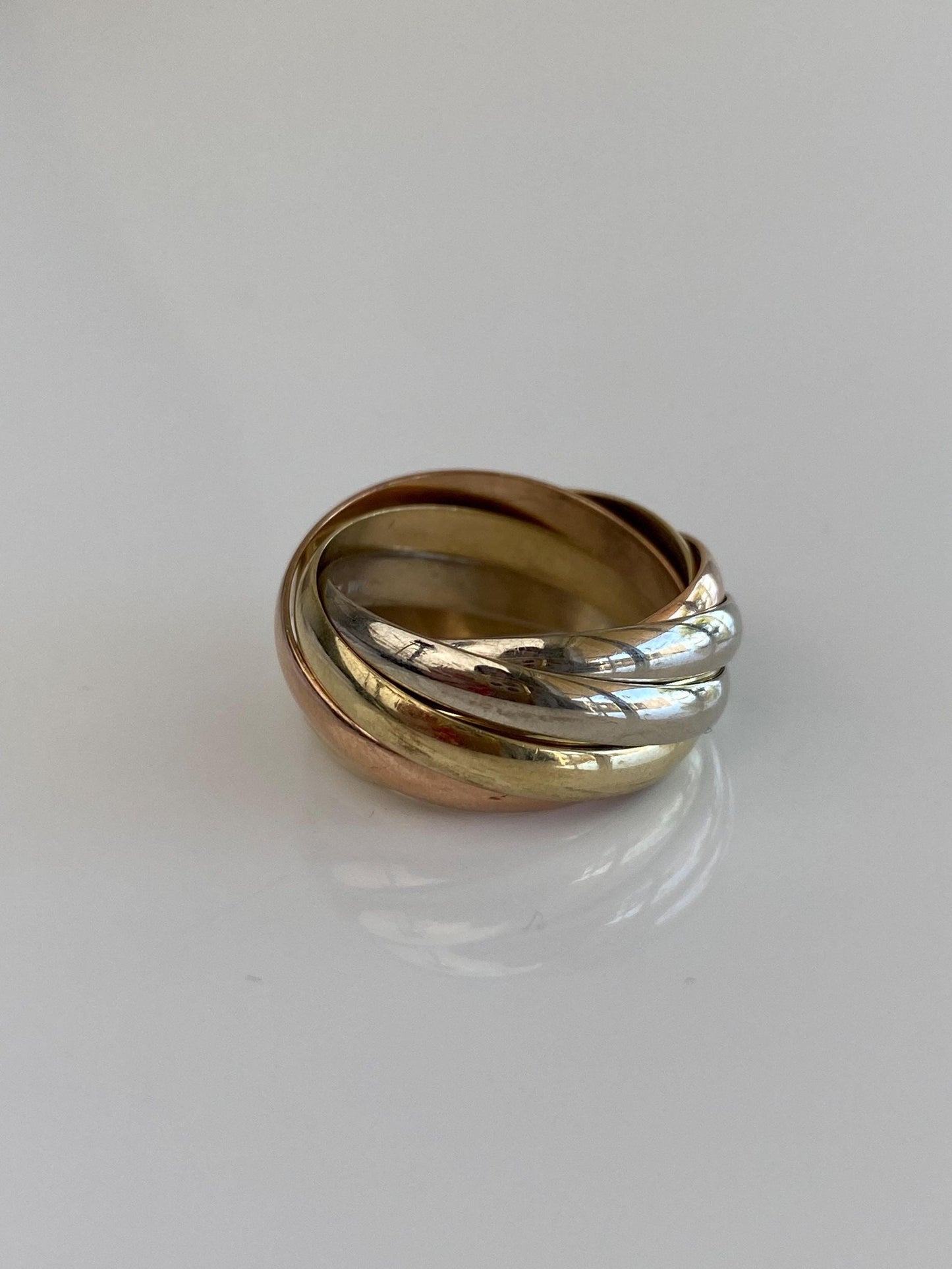 Vintage Solid 14k Tri Tone Gold Wide Rolling Ring - Size 7