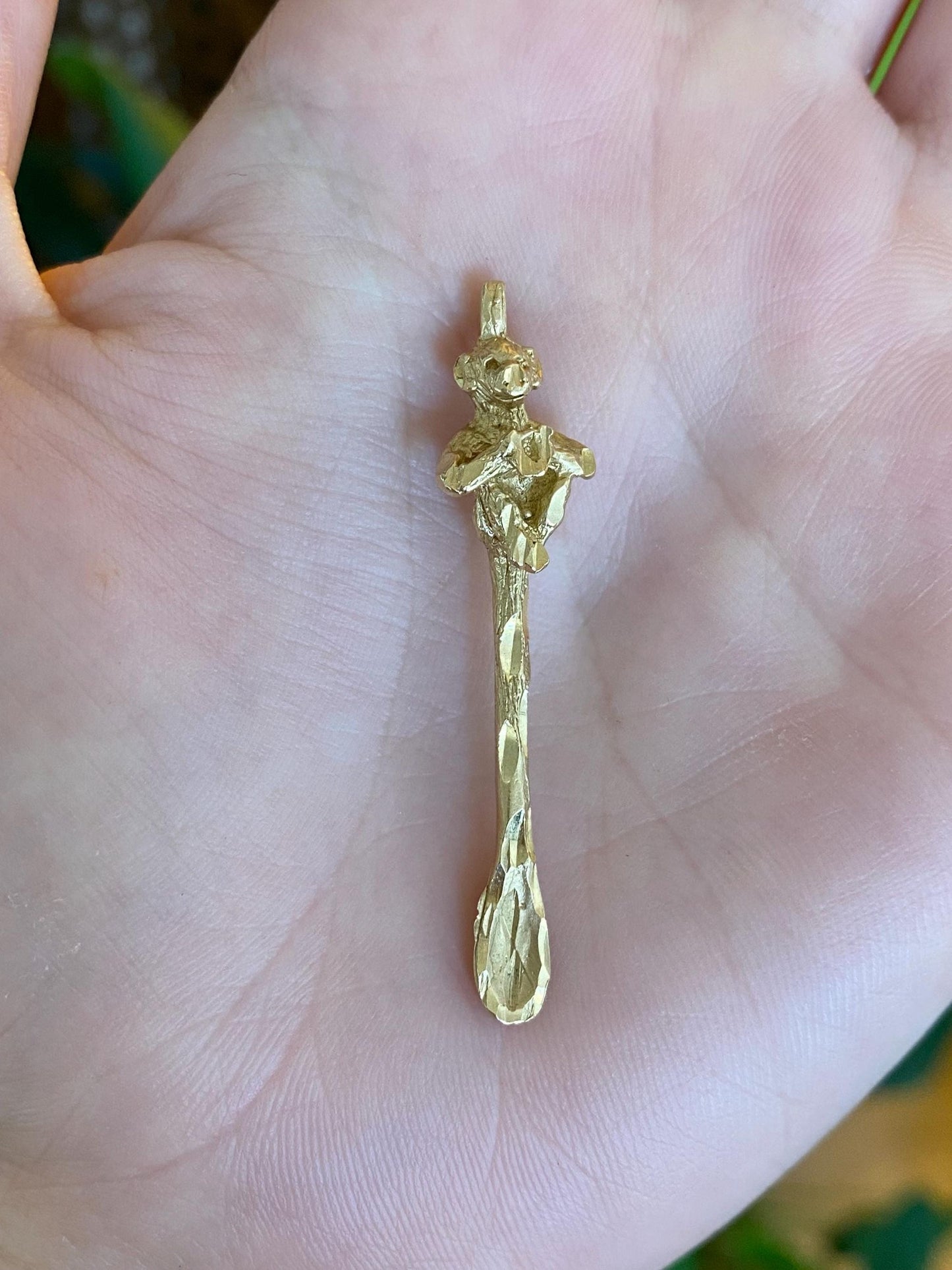 Vintage Solid 14k Yellow Gold Monkey Spoon Charm
