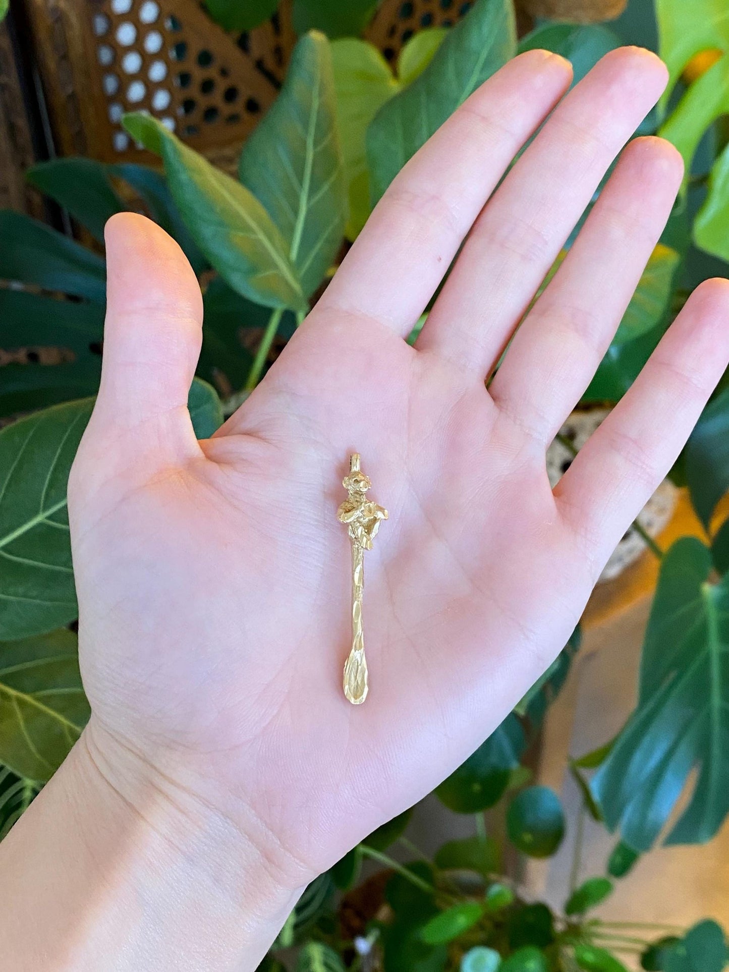 Vintage Solid 14k Yellow Gold Monkey Spoon Charm