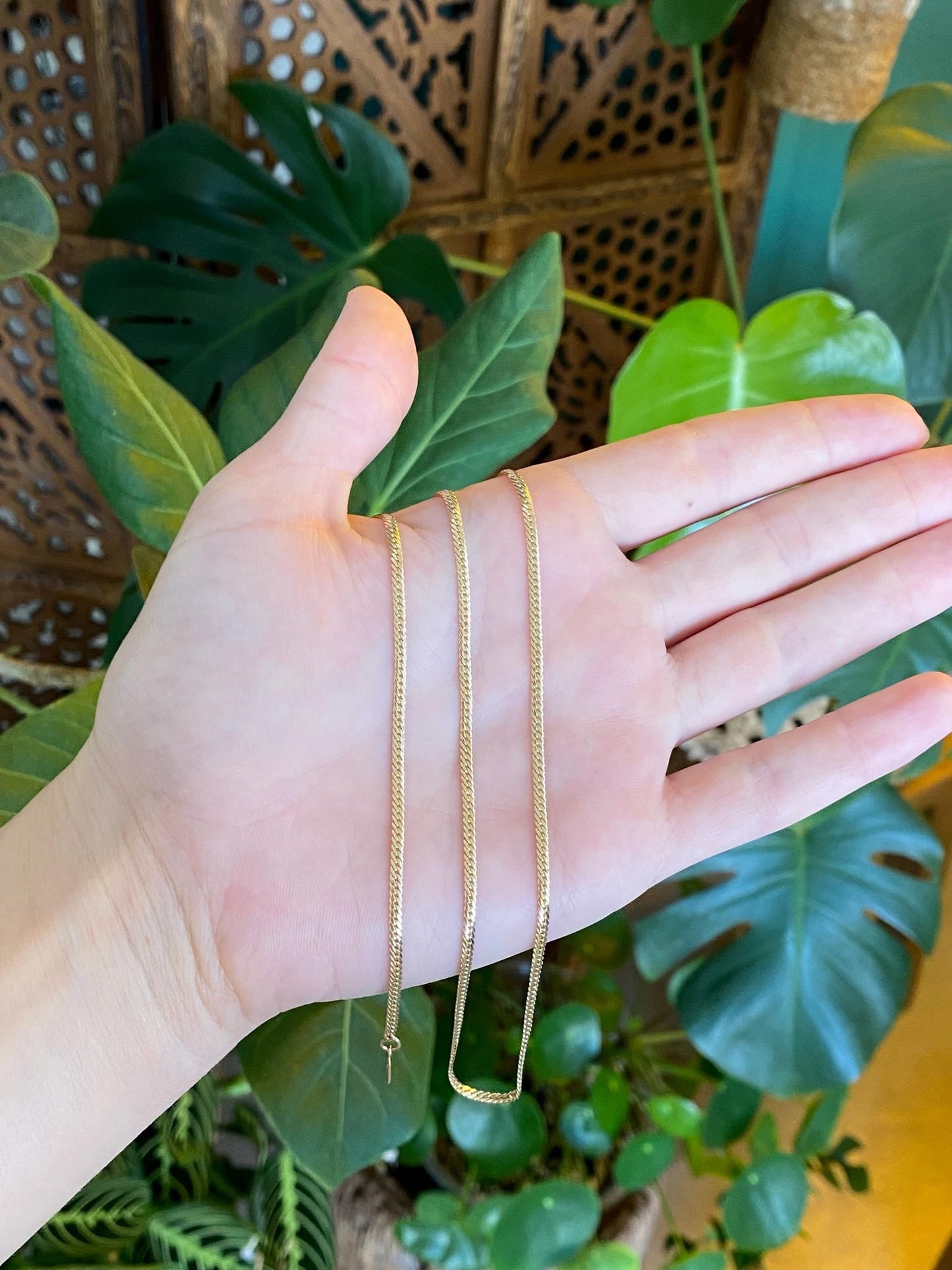Vintage Solid 14k Yellow Gold Flat Curb Chain Necklace - 19.25 inches