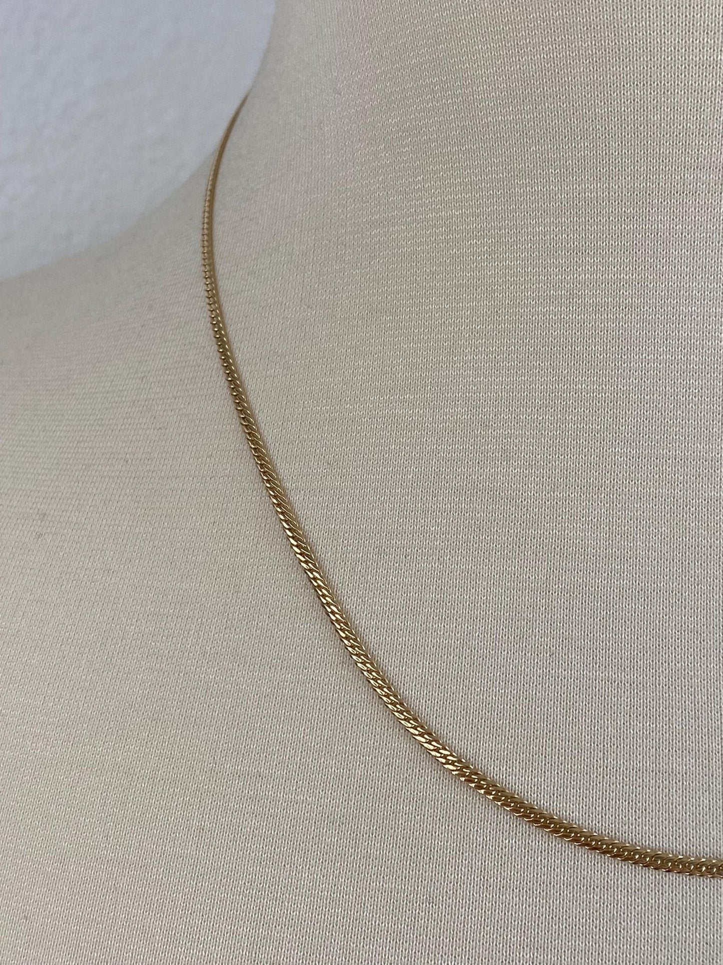 Vintage Solid 14k Yellow Gold Flat Curb Chain Necklace - 19.25 inches