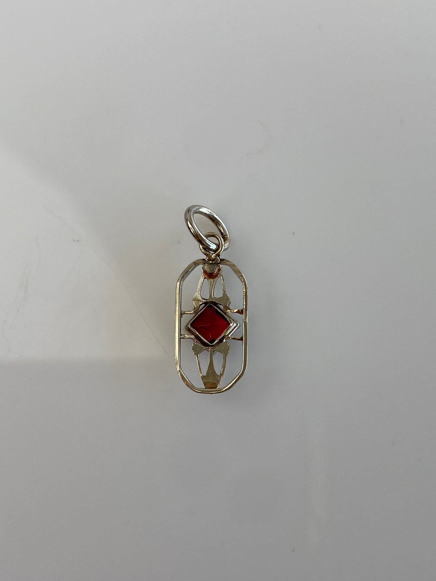 Vintage Solid 10k White Gold Red Cubic Zirconia Stick Pin Charm