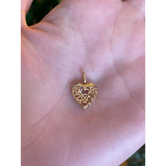 Solid 10k Yellow Gold Filigree Heart Charm
