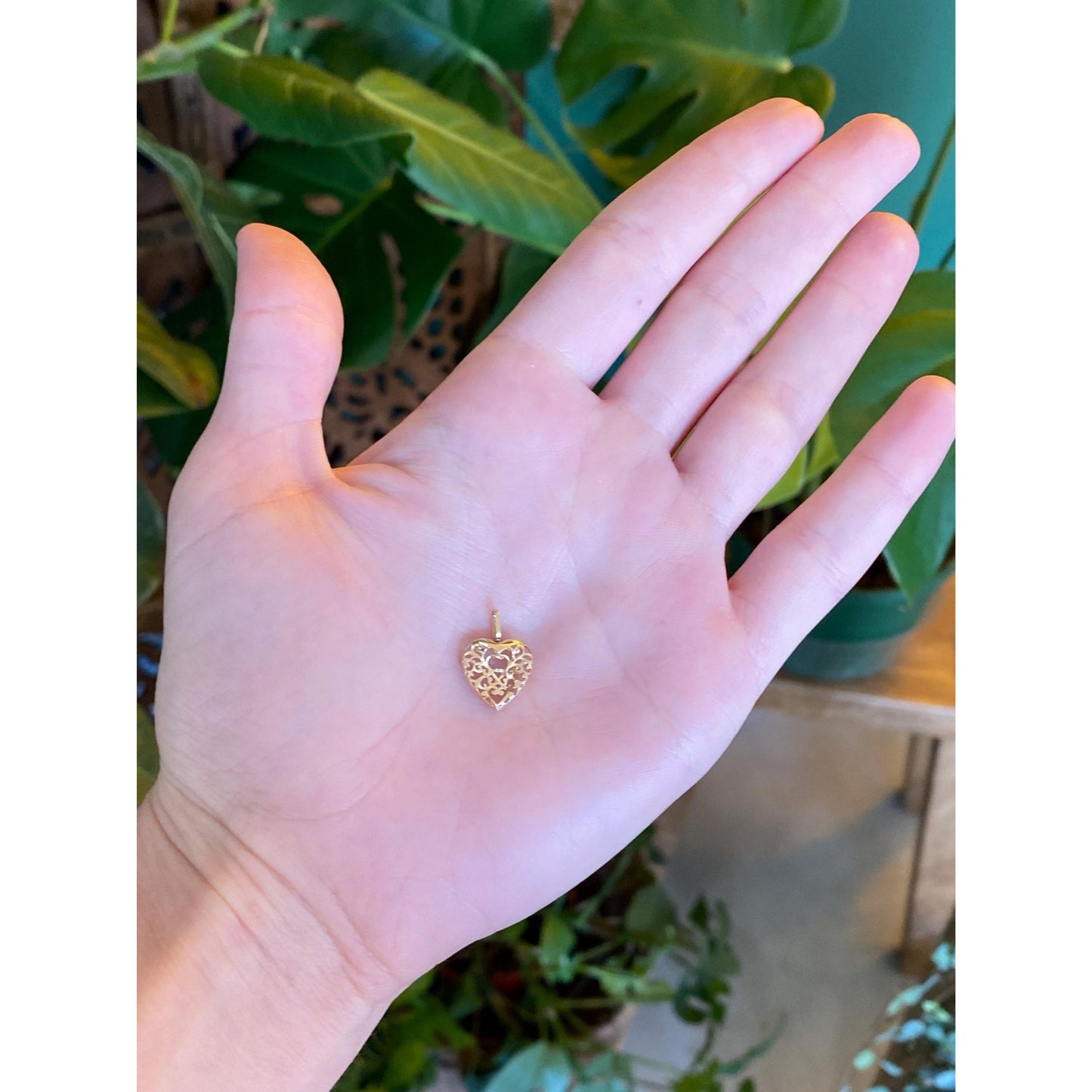 Solid 10k Yellow Gold Filigree Heart Charm