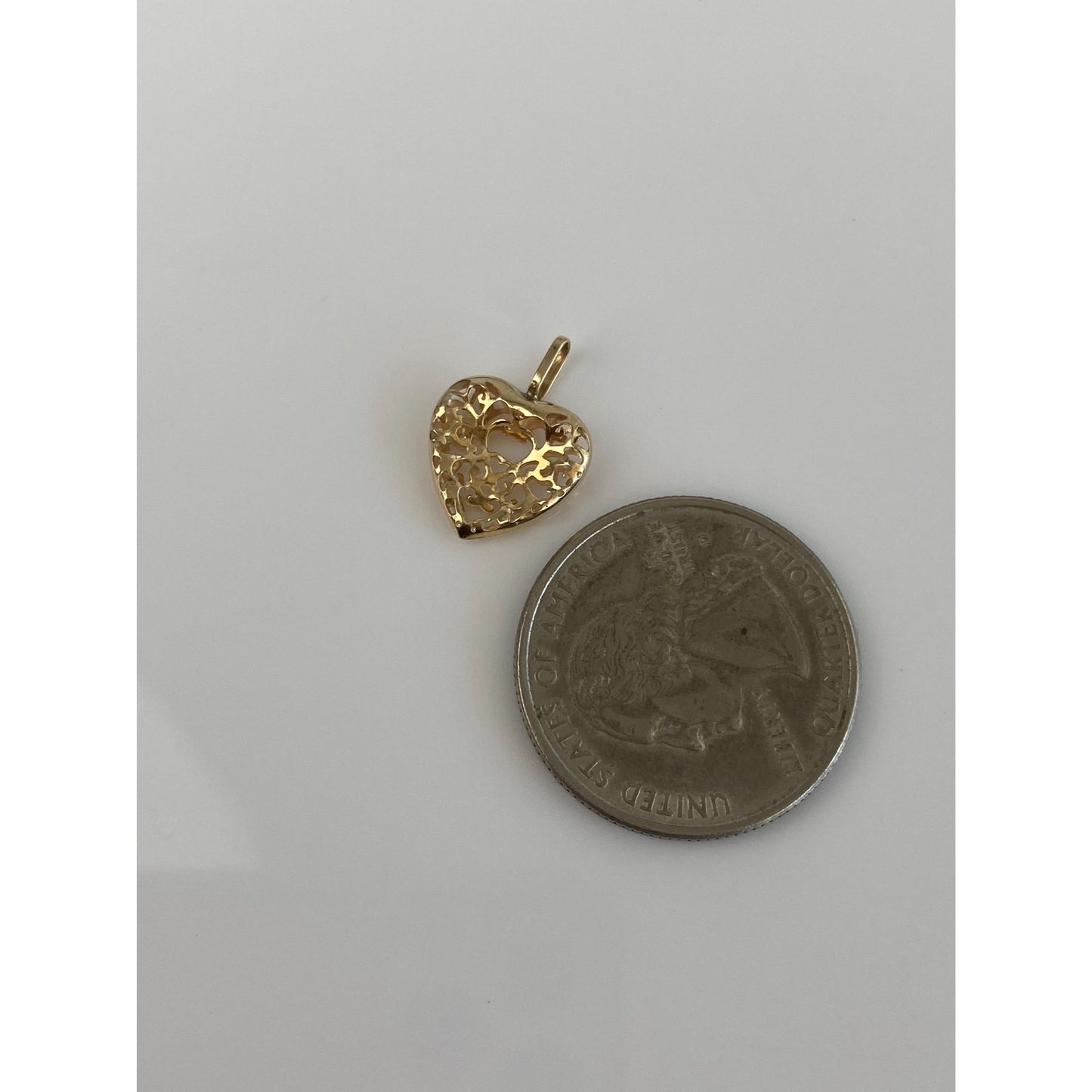 Solid 10k Yellow Gold Filigree Heart Charm
