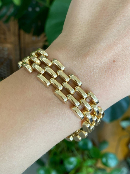 Vintage 14k Yellow Gold Chunky Watch Band Link Bracelet - 7.25 inches