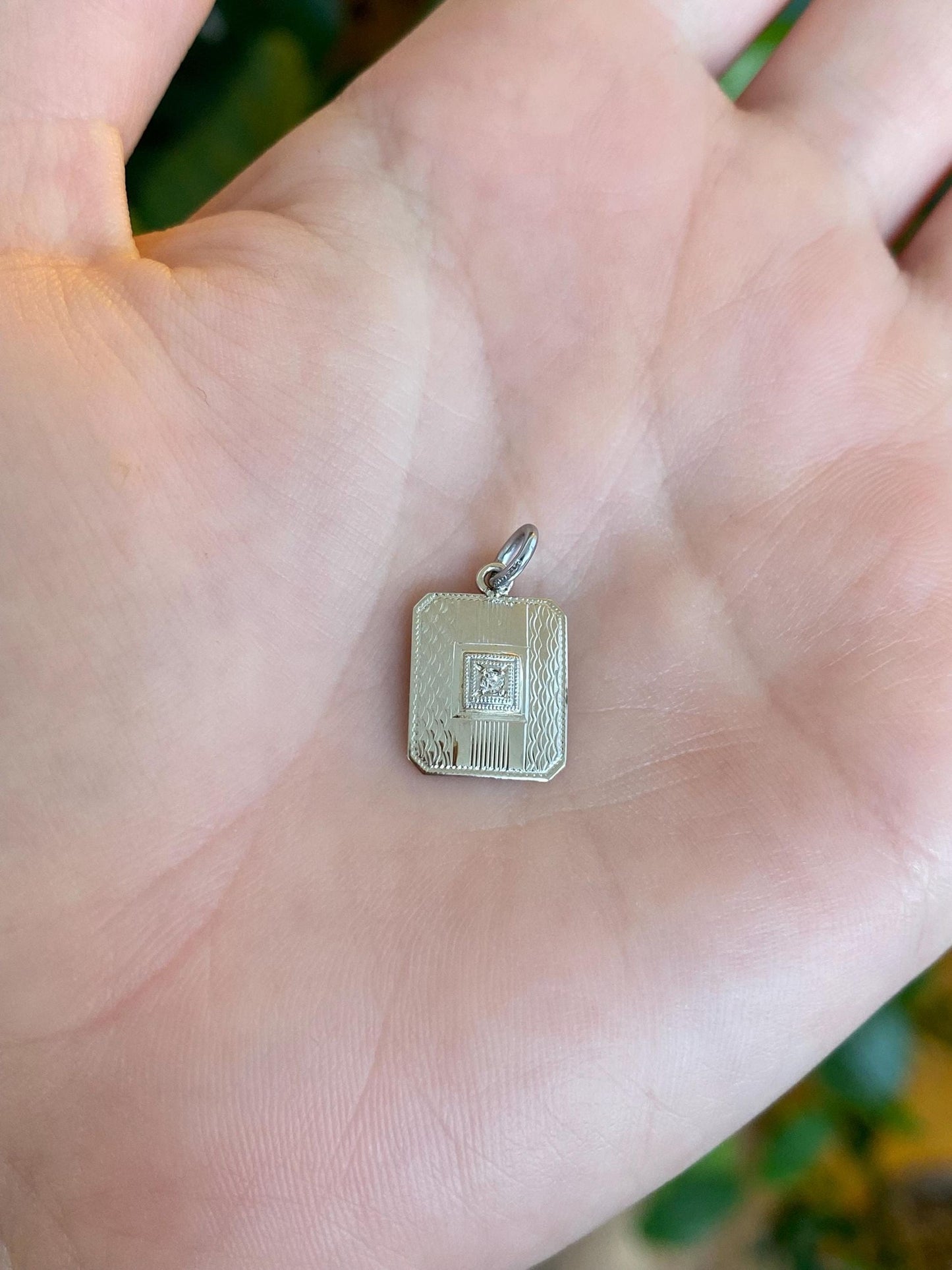 Vintage Solid 14k White Gold Clear Sapphire Design Cufflink Conversion Charm