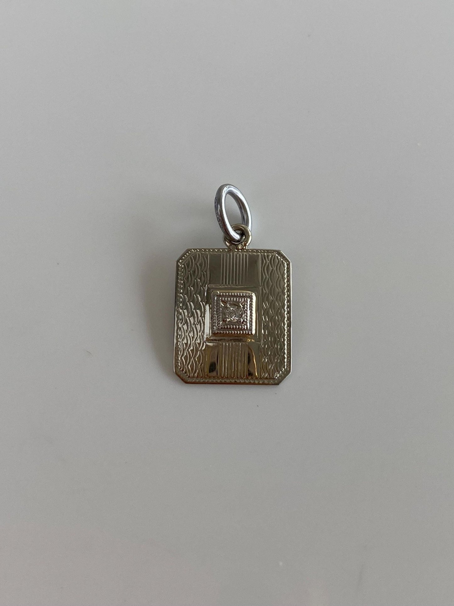Vintage Solid 14k White Gold Clear Sapphire Design Cufflink Conversion Charm