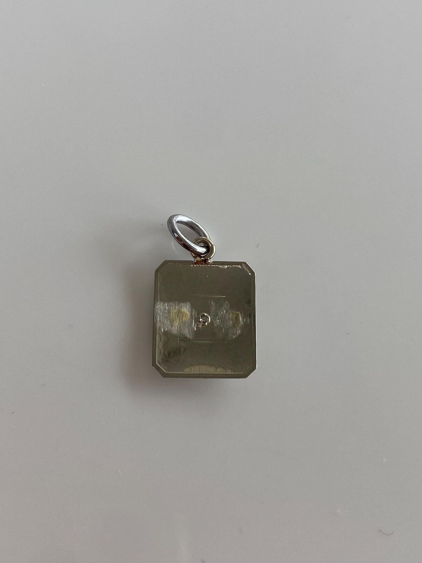 Vintage Solid 14k White Gold Clear Sapphire Design Cufflink Conversion Charm