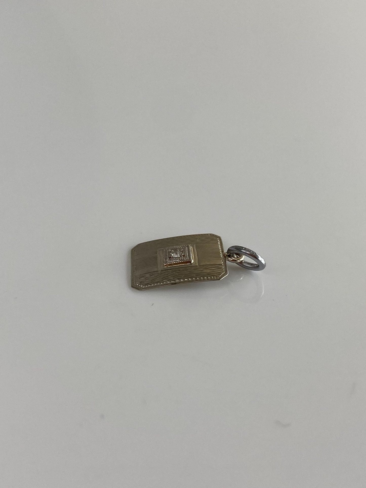 Vintage Solid 14k White Gold Clear Sapphire Design Cufflink Conversion Charm