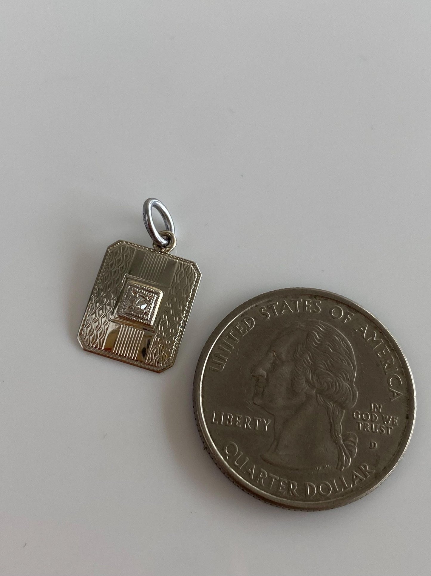 Vintage Solid 14k White Gold Clear Sapphire Design Cufflink Conversion Charm