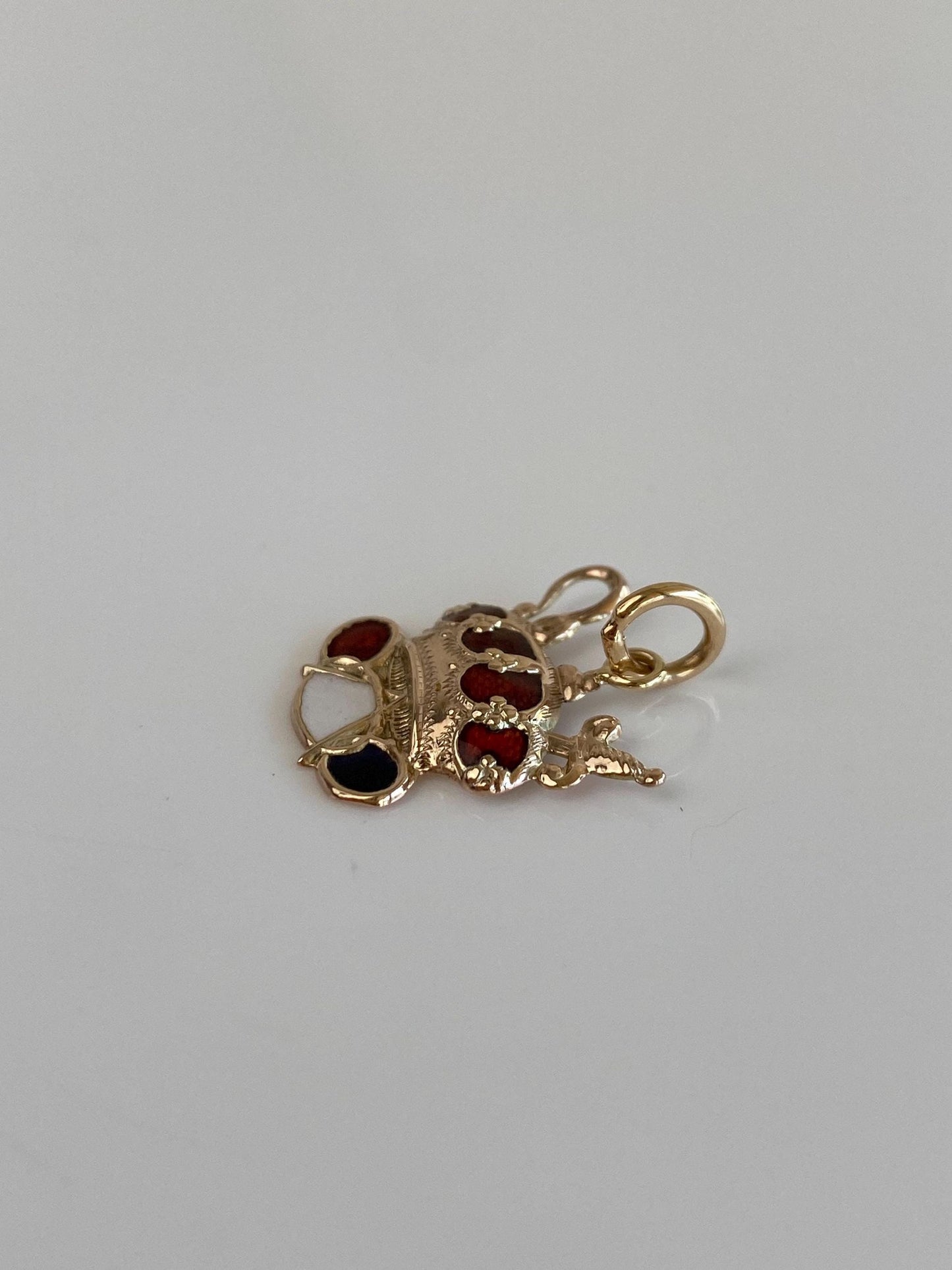 Vintage Solid 9k Yellow Gold Enamel Crown Sword Charm