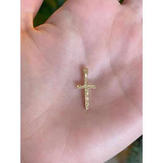 Vintage Solid 14k Yellow Gold Diamond Cut Cross Charm
