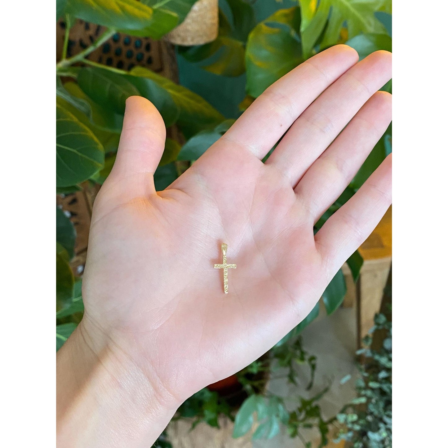 Vintage Solid 14k Yellow Gold Diamond Cut Cross Charm