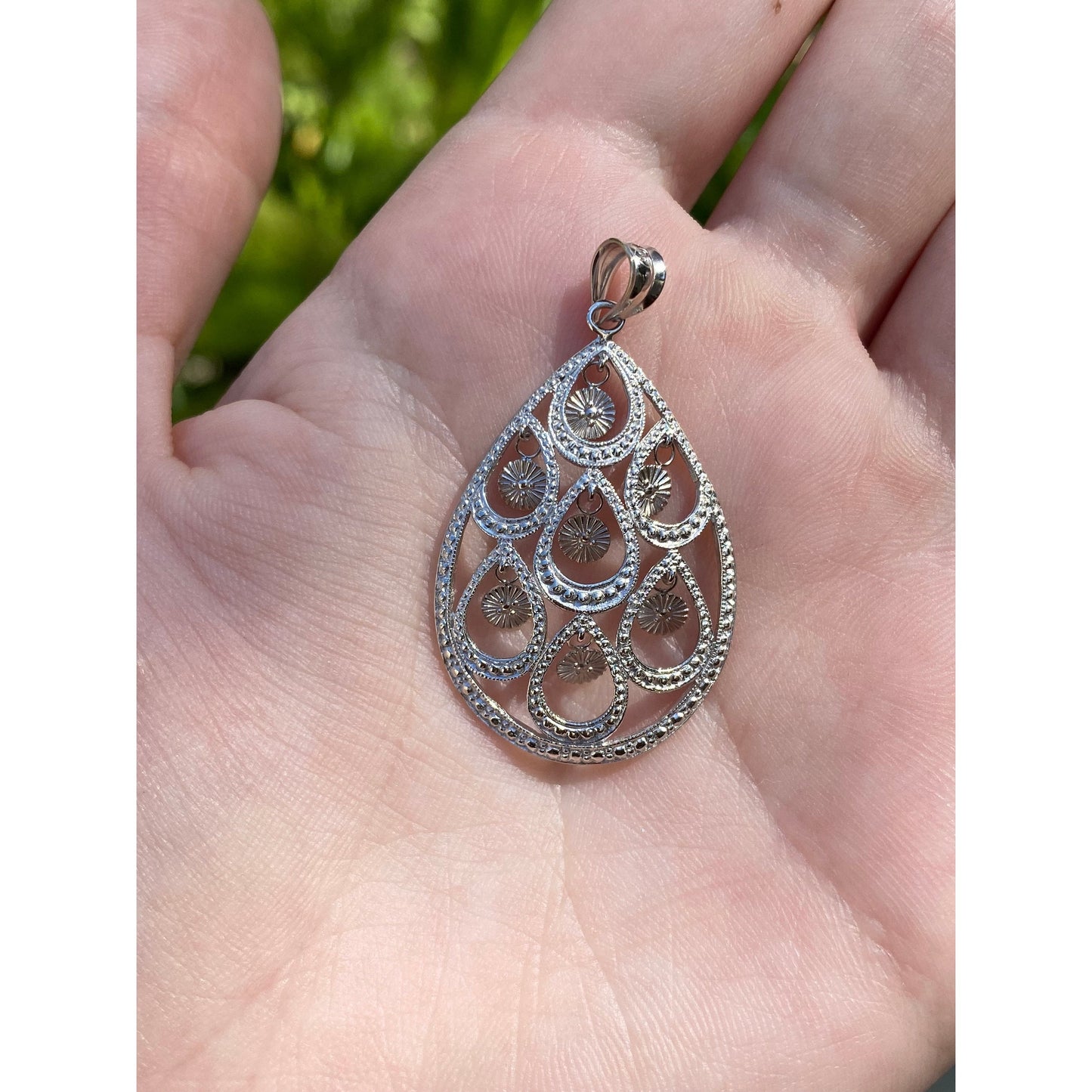 Vintage Solid 14k White Gold Teardrop Fringe Charm