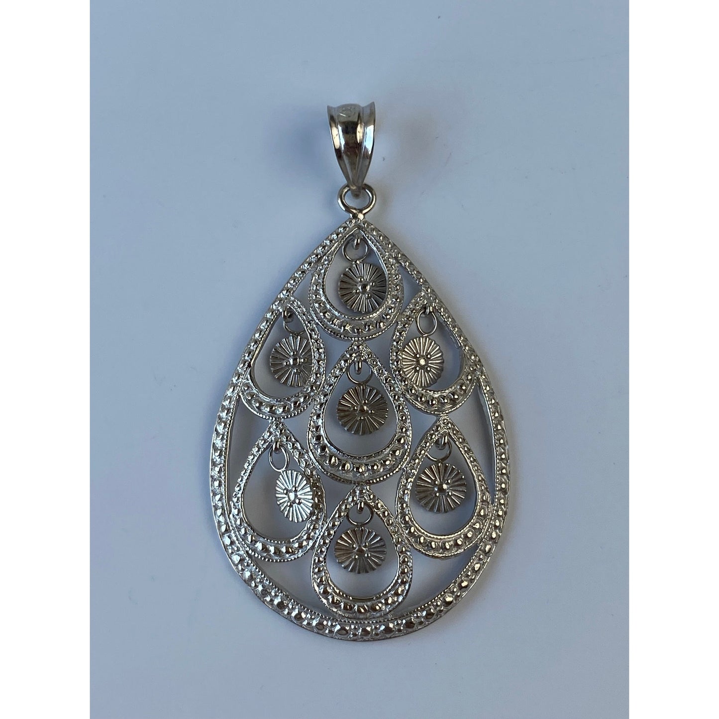 Vintage Solid 14k White Gold Teardrop Fringe Charm