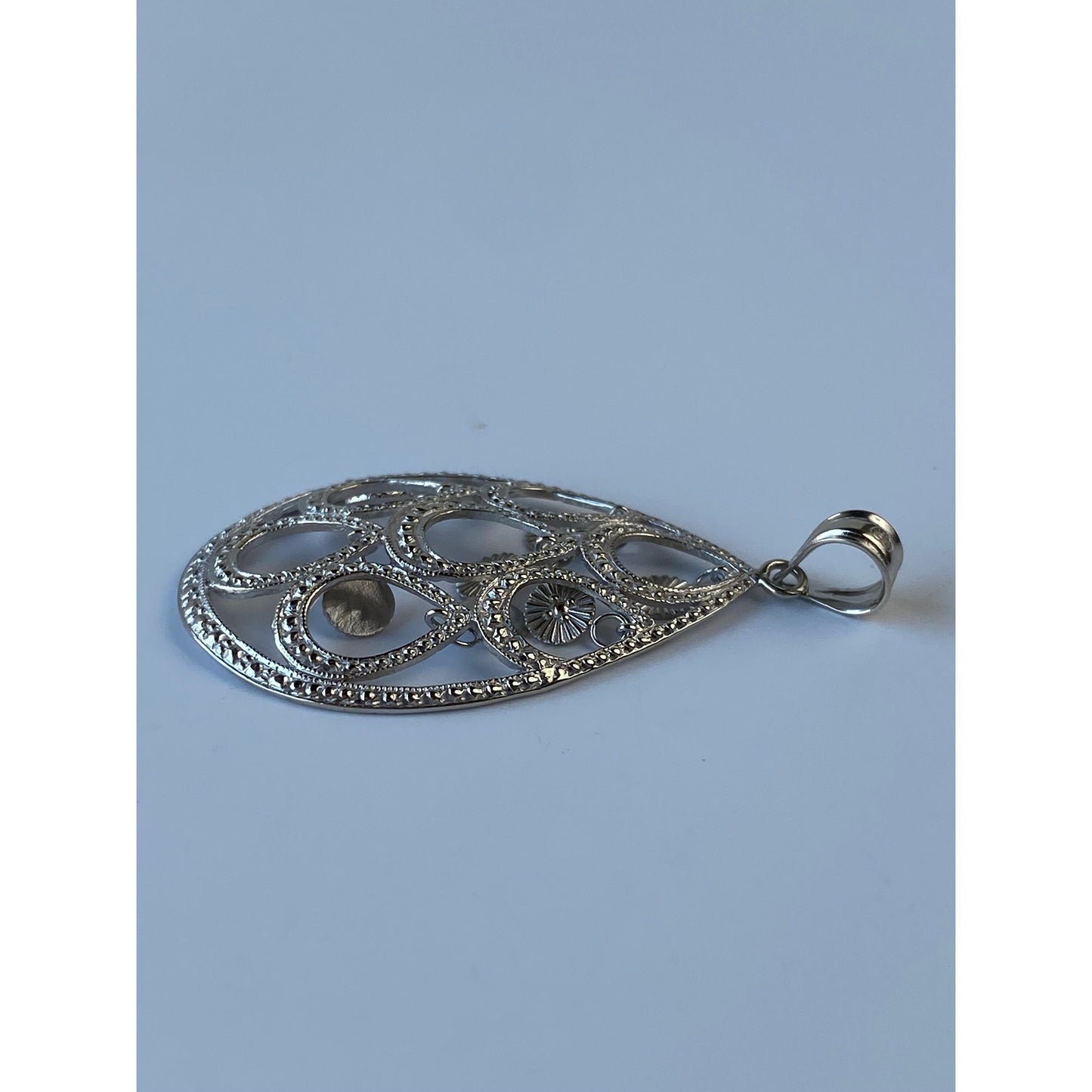 Vintage Solid 14k White Gold Teardrop Fringe Charm