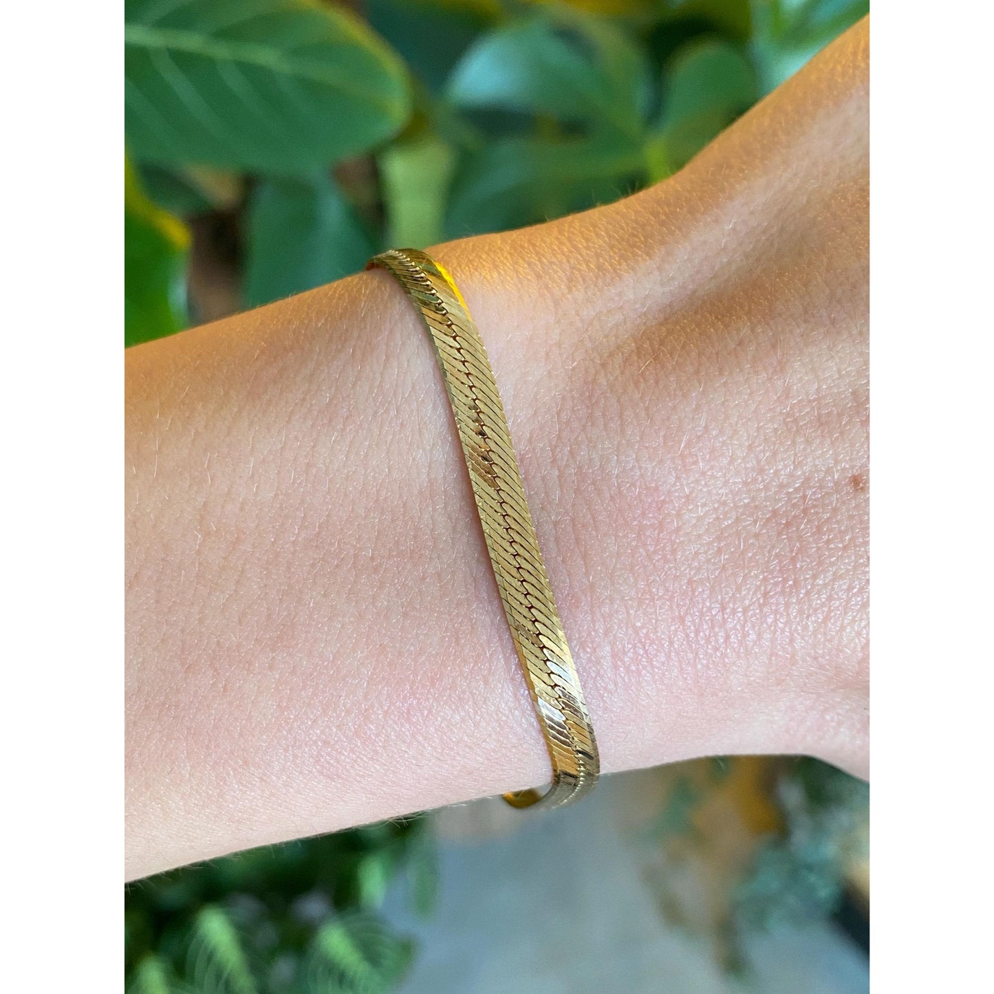 Vintage Solid 14k Yellow Gold Herringbone Chain Bracelet - 7.5 inches