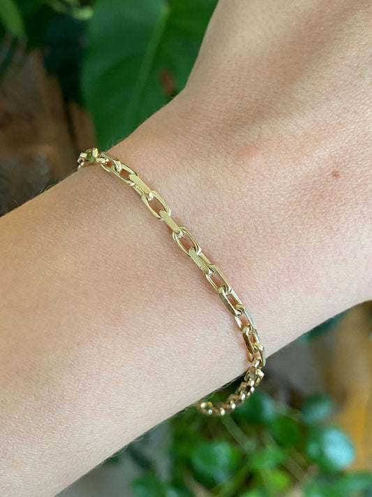 Vintage Solid 14k Yellow Gold Biker Link Charm Bracelet - 7.75 inches