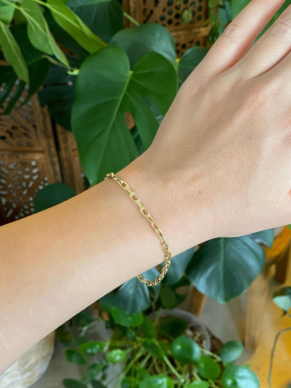 Vintage Solid 14k Yellow Gold Biker Link Charm Bracelet - 7.75 inches